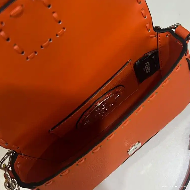 Cheap HOT Orange In Fendi Selleria Mini Leather Bag Cuoio Romano Baguette 0427